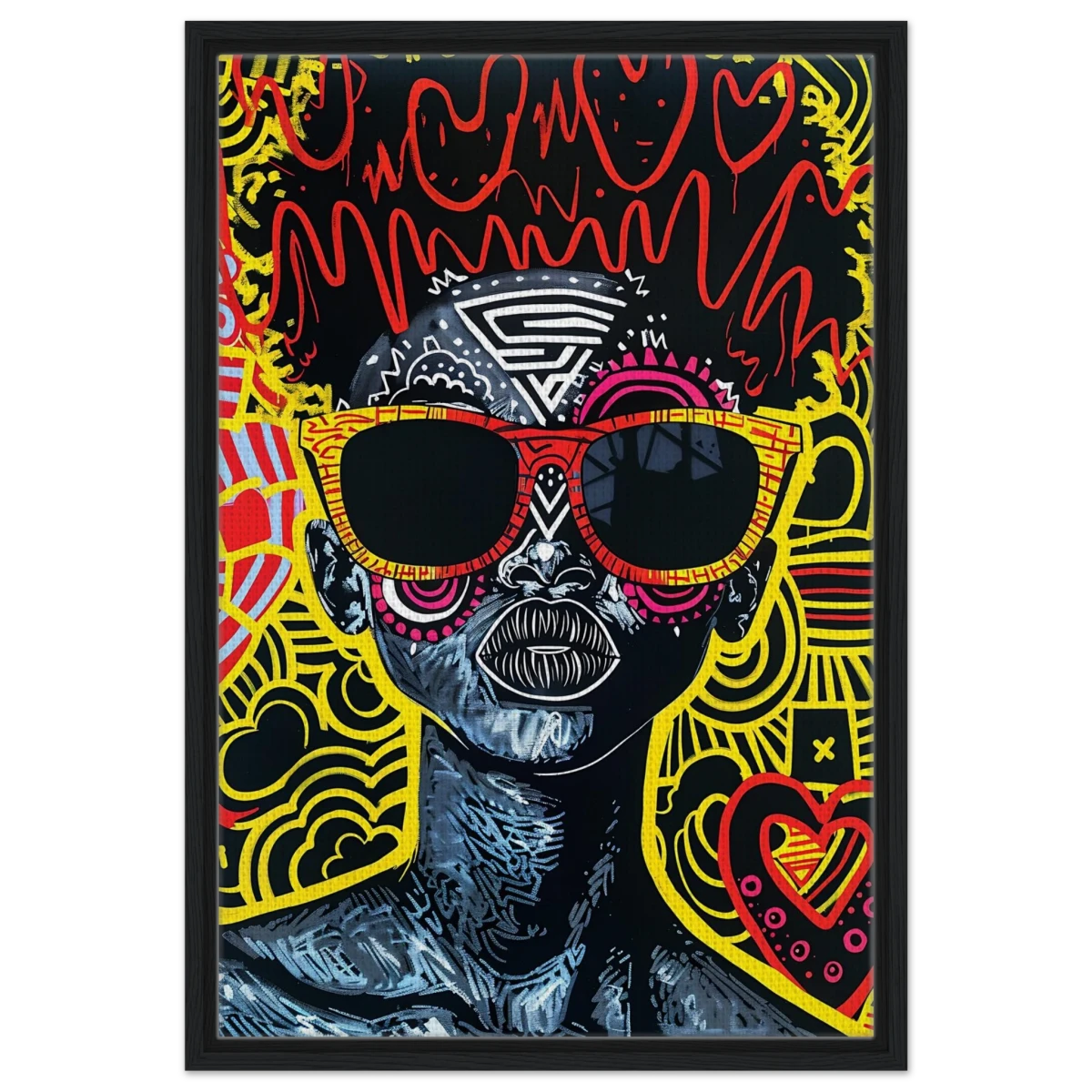 Electric Royalty – Afro - Futurist Pop Expression | Wall Art Print - Framed Canvas - 50x75 cm / 20x30″ - Black frame