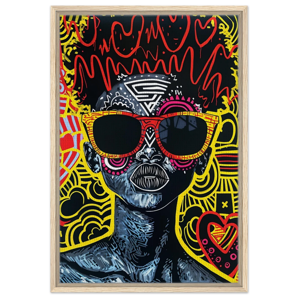 Electric Royalty – Afro - Futurist Pop Expression | Wall Art Print - Framed Canvas - 50x75 cm / 20x30″ - Wood frame