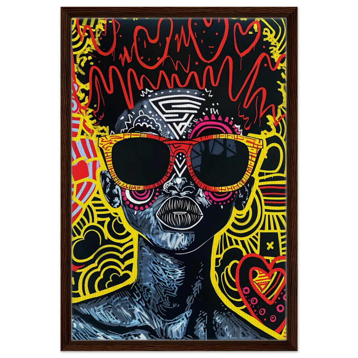 Electric Royalty – Afro - Futurist Pop Expression | Wall Art Print - Framed Canvas - 50x75 cm / 20x30″ - Dark wood frame