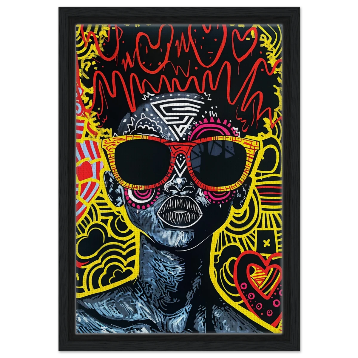 Electric Royalty – Afro - Futurist Pop Expression | Wall Art Print - Framed Canvas - 30x45 cm / 12x18″ - Black frame