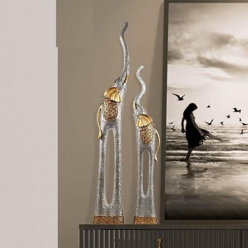 Elegant Elephant Sculptures – Modern Artistic Home Décor Ornaments - L - 92 CM - Black -