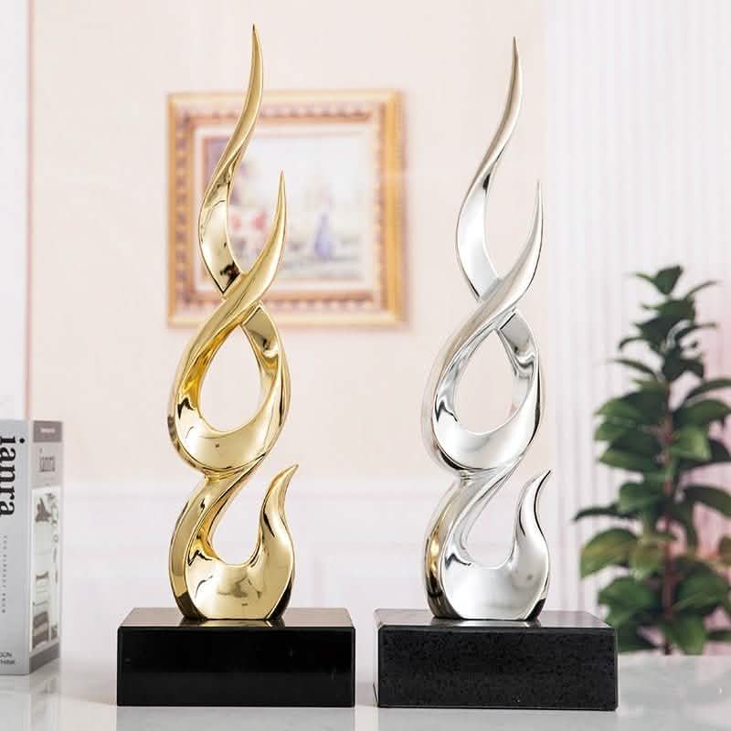 Elegant Festival Flame Resin Sculpture – Modern High - Rise Decorative Ornament - Fire Gold Flame – Standard - 52 cm -