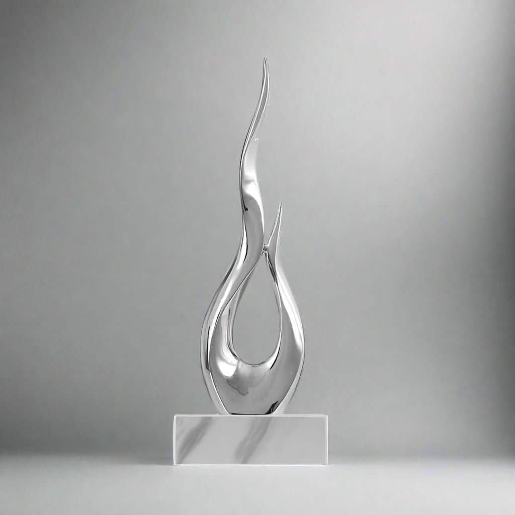 Elegant Festival Flame Resin Sculpture – Modern High - Rise Decorative Ornament - Fire Silver Flame – Standard - 52 cm -