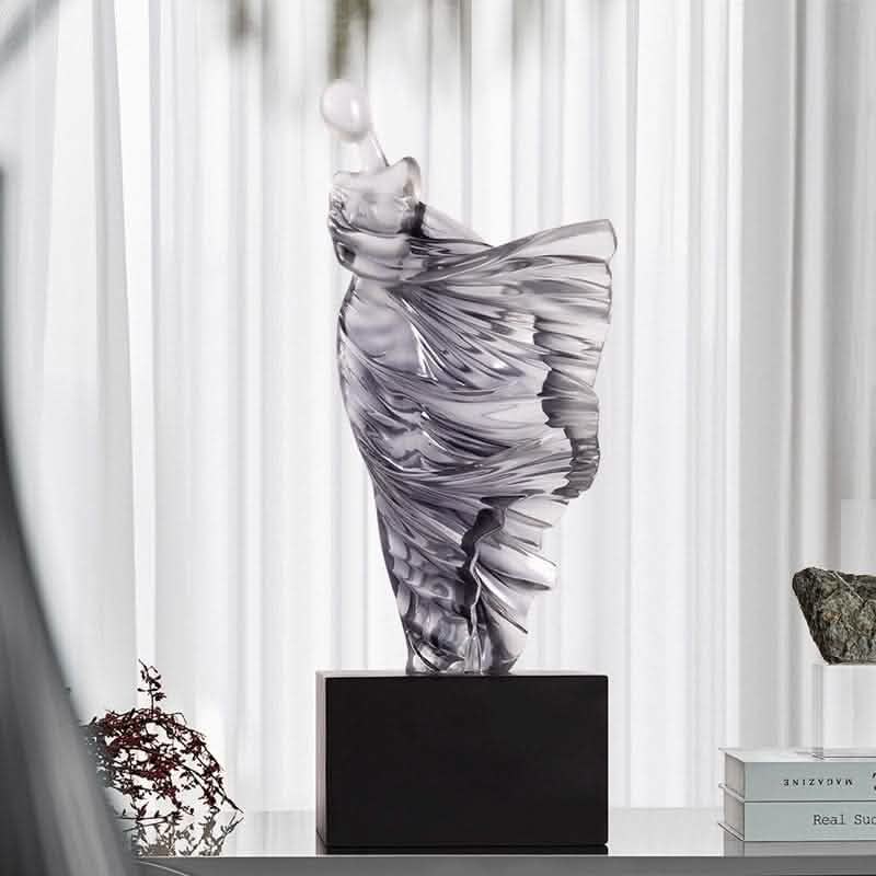 Elegant Flowing Dress Resin Sculpture – Modern Abstract Woman Figurine (White, Grey, Transparent) - Transparent - 15 x 10 x 36 cm -