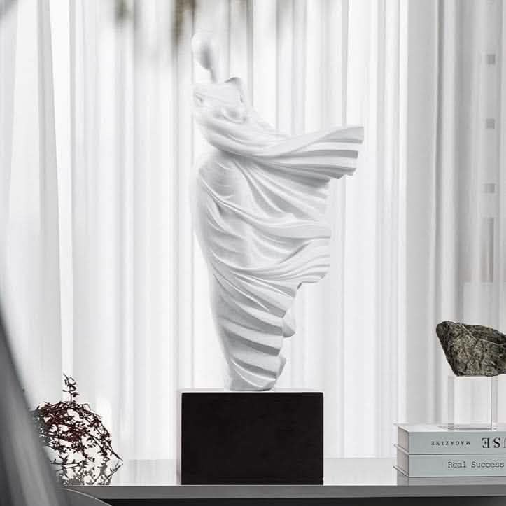 Elegant Flowing Dress Resin Sculpture – Modern Abstract Woman Figurine (White, Grey, Transparent) - White - 15 x 10 x 36 cm -