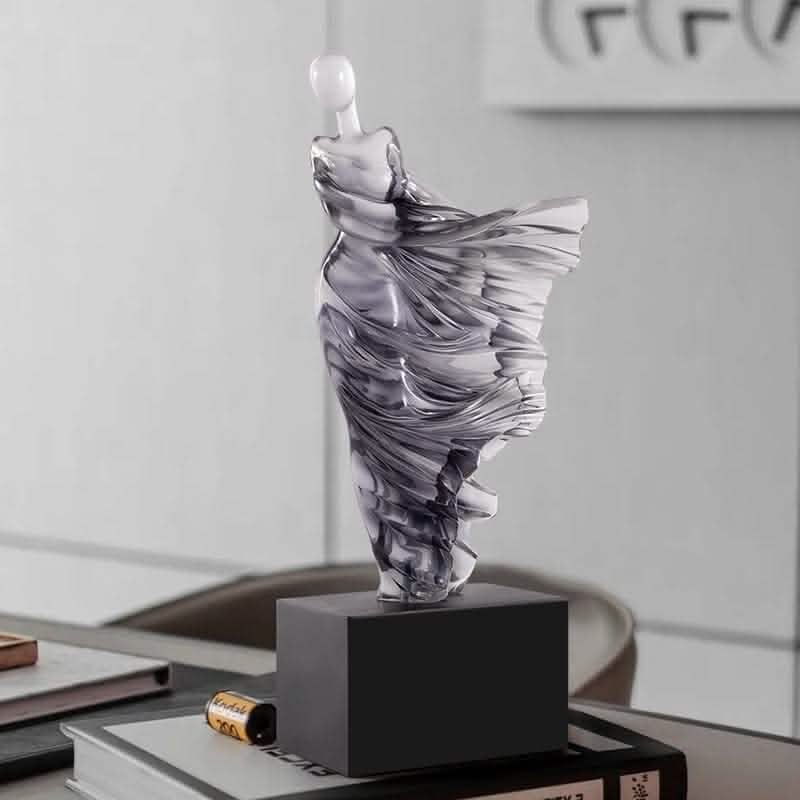 Elegant Flowing Dress Resin Sculpture – Modern Abstract Woman Figurine (White, Grey, Transparent) - Transparent - 15 x 10 x 36 cm -