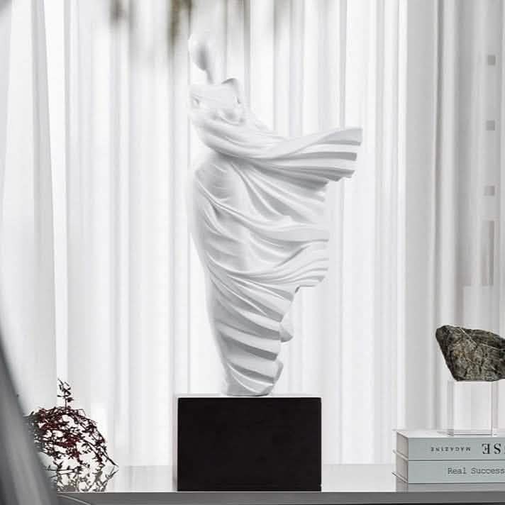 Elegant Flowing Dress Resin Sculpture – Modern Abstract Woman Figurine (White, Grey, Transparent) - Transparent - 15 x 10 x 36 cm -