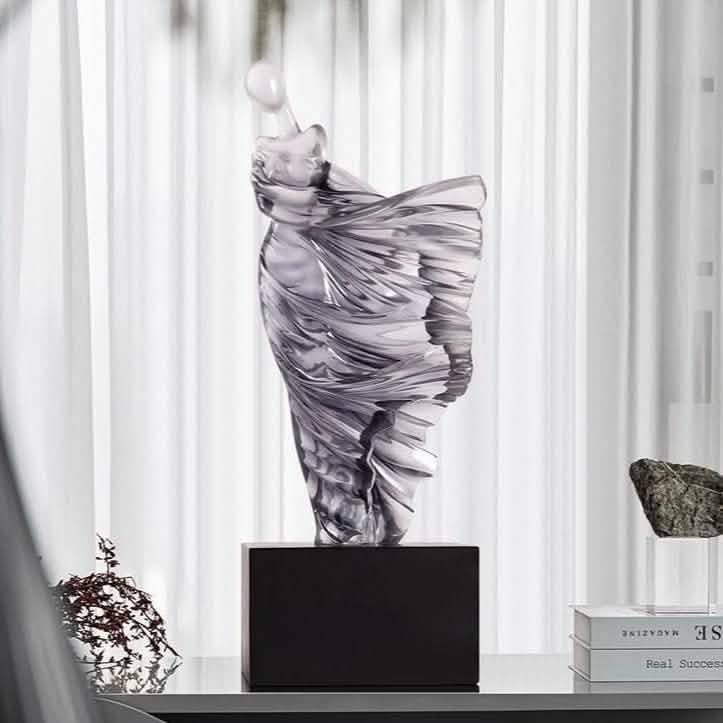 Elegant Flowing Dress Resin Sculpture – Modern Abstract Woman Figurine (White, Grey, Transparent) - Transparent - 15 x 10 x 36 cm -