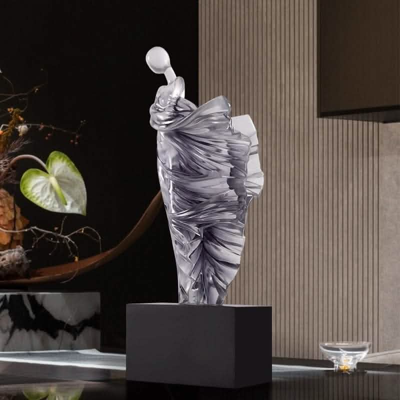 Elegant Flowing Dress Resin Sculpture – Modern Abstract Woman Figurine (White, Grey, Transparent) - Transparent - 15 x 10 x 36 cm -