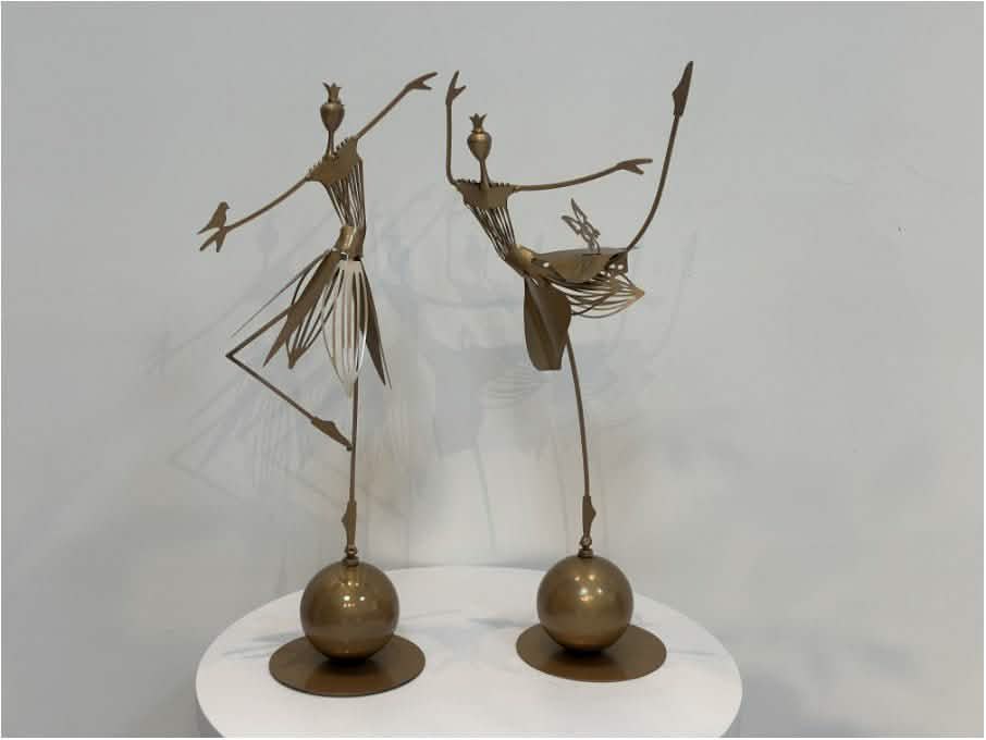 Elegant Metal Dancing Girl Sculptures – Butterfly & Bird Girl Figurines - Bird Girl - Dark Gold -