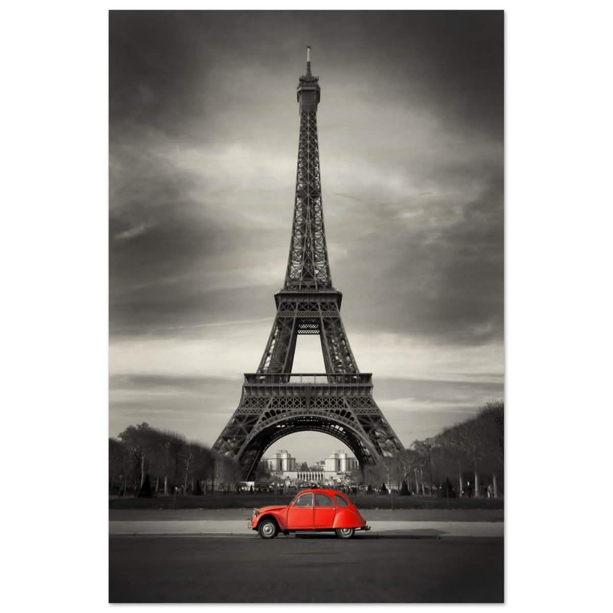 Elegant Paris - Eiffel Tower and Vintage Ride - Wood Prints - 60x90 cm / 24x36″ -