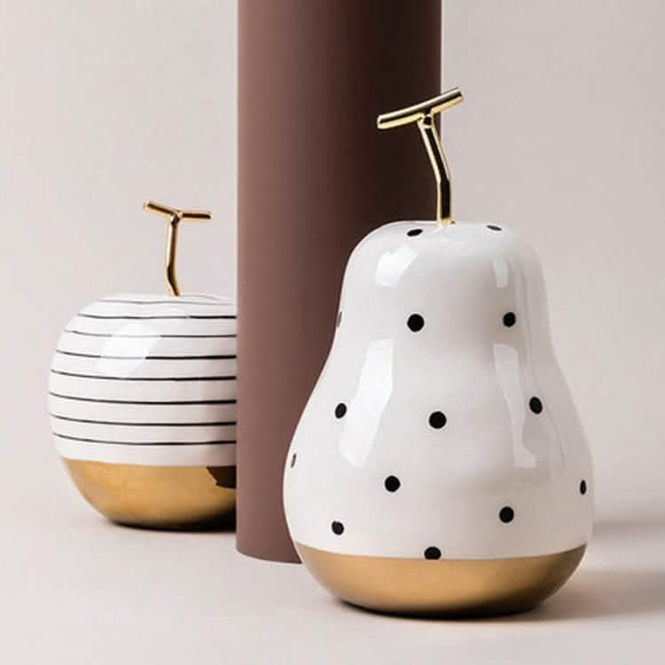 Elegant Porcelain Apple & Pear Decorative Ornaments – Modern White & Gold Accents - Pear -