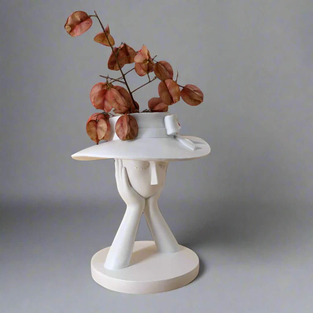 Elegant Resin Vase with Abstract Character Design – Hand - Painted Modern Home Décor - Blue -