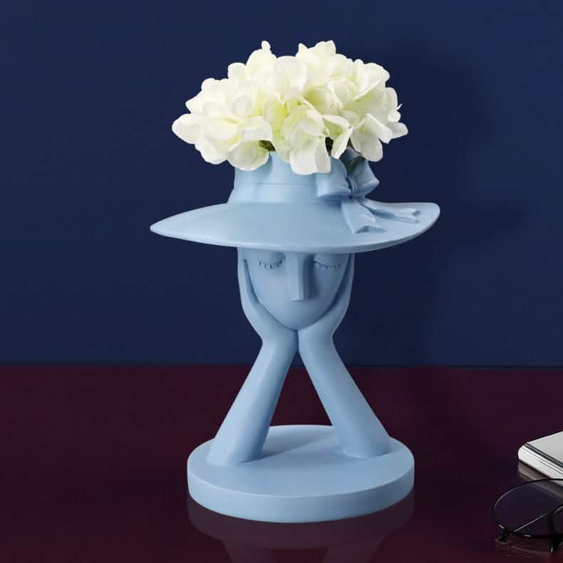 Elegant Resin Vase with Abstract Character Design – Hand - Painted Modern Home Décor - Blue -