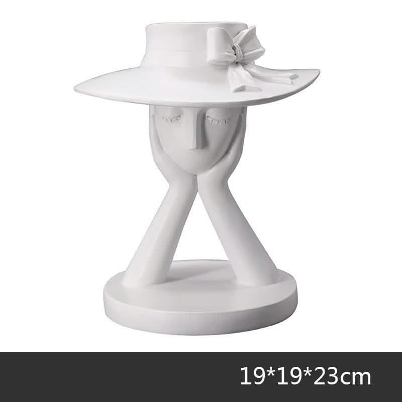 Elegant Resin Vase with Abstract Character Design – Hand - Painted Modern Home Décor - White -