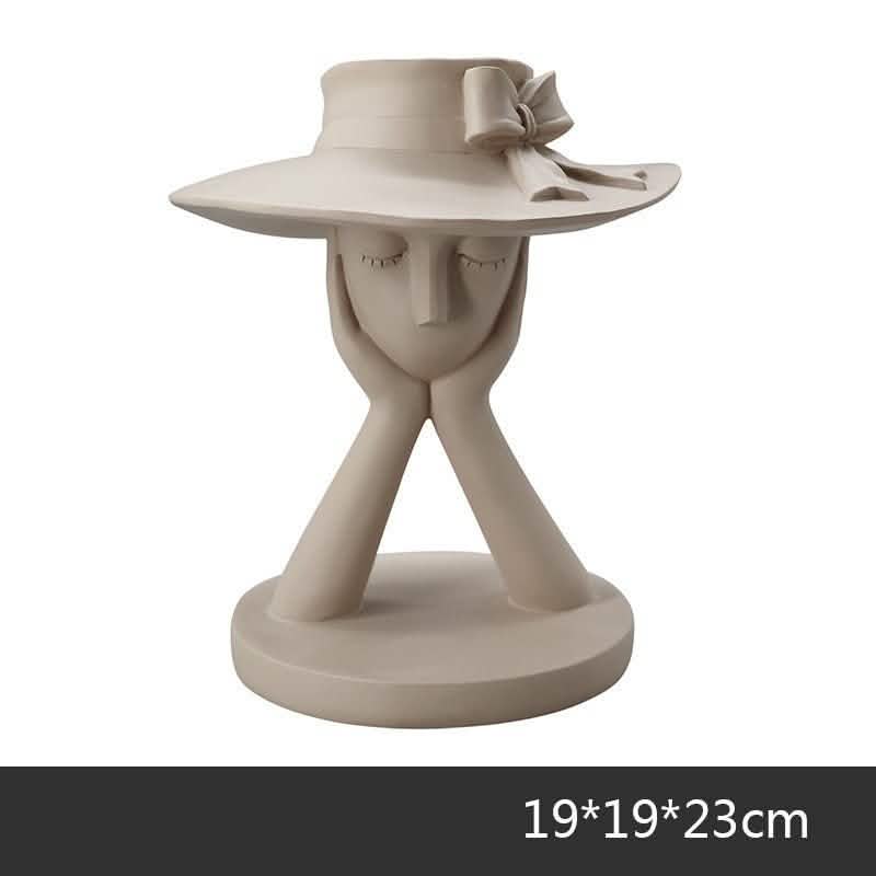 Elegant Resin Vase with Abstract Character Design – Hand - Painted Modern Home Décor - Khaki -