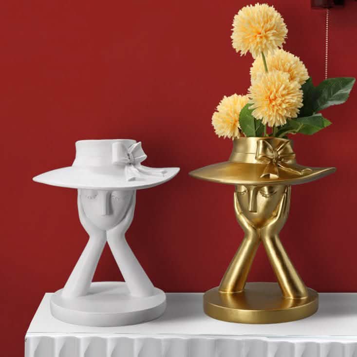 Elegant Resin Vase with Abstract Character Design – Hand - Painted Modern Home Décor - Blue -