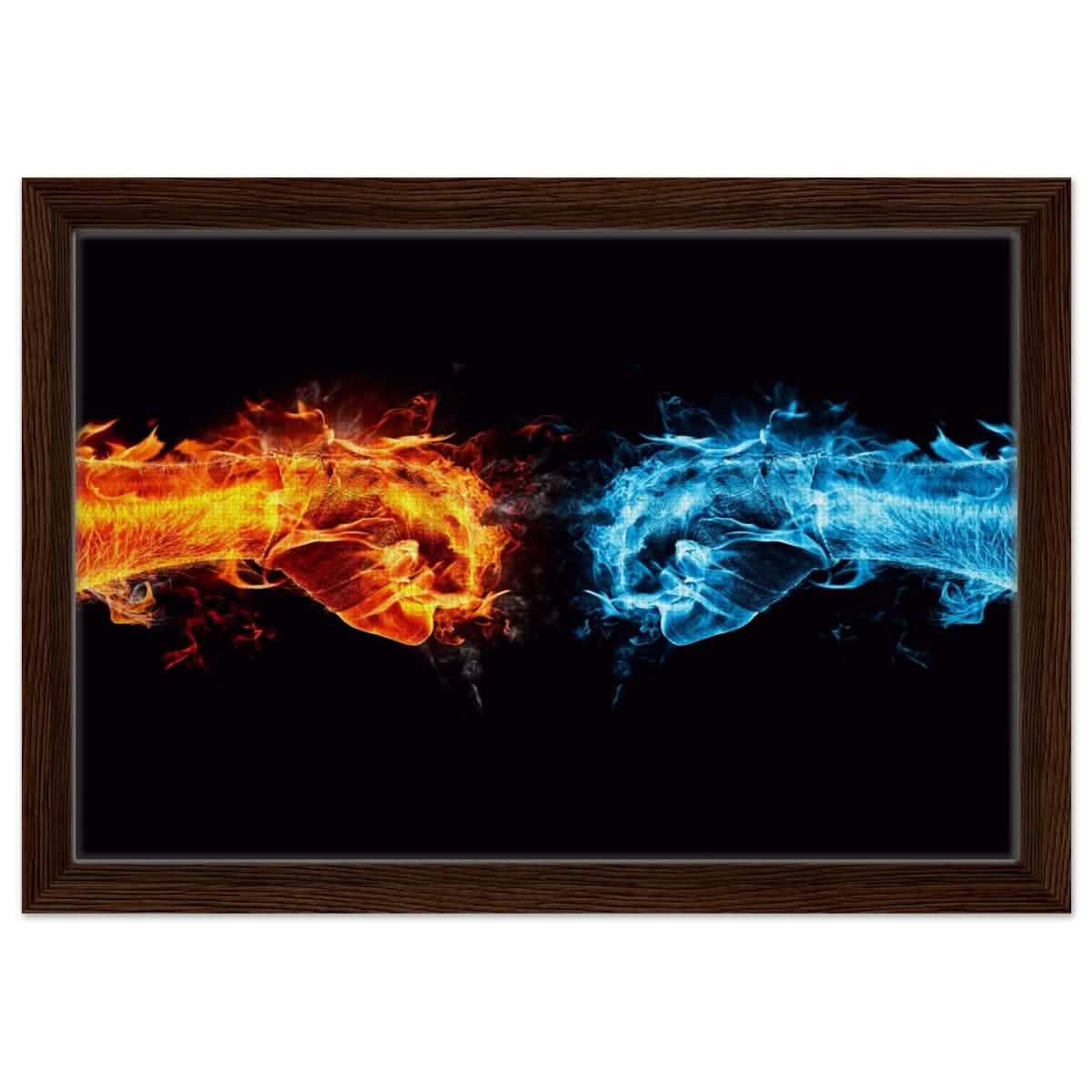 Elemental Clash | Conceptual Pop Art - Framed Canvas - 30x45 cm / 12x18″ - Dark wood frame