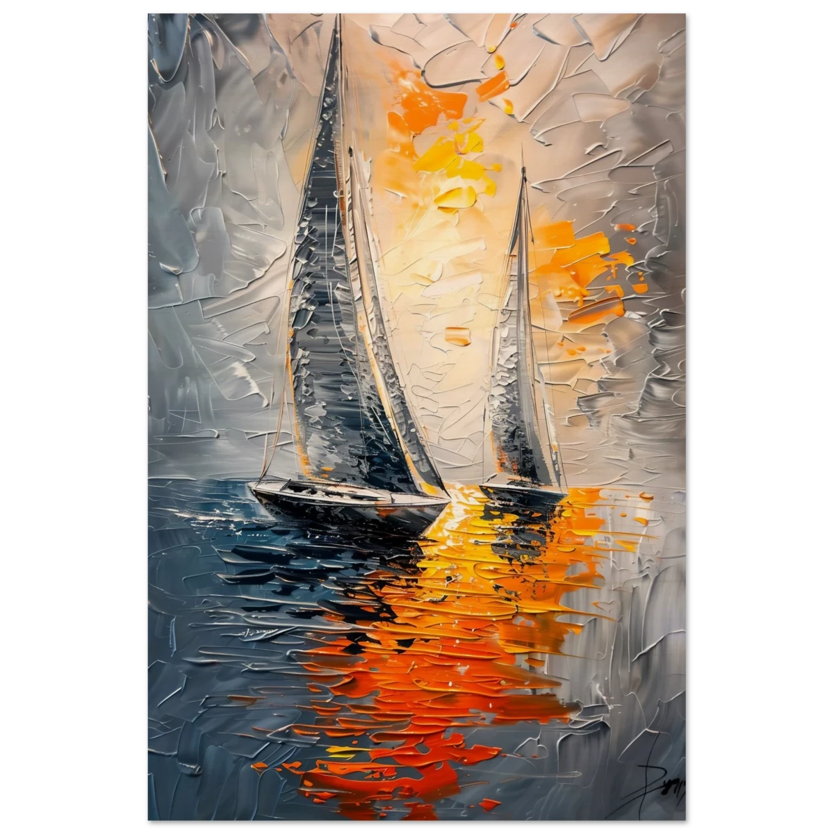 “Ember Sails” – Sailing Into the Sunset on Firelight Waters | Wall art Print - Wood Prints - 60x90 cm / 24x36″ -