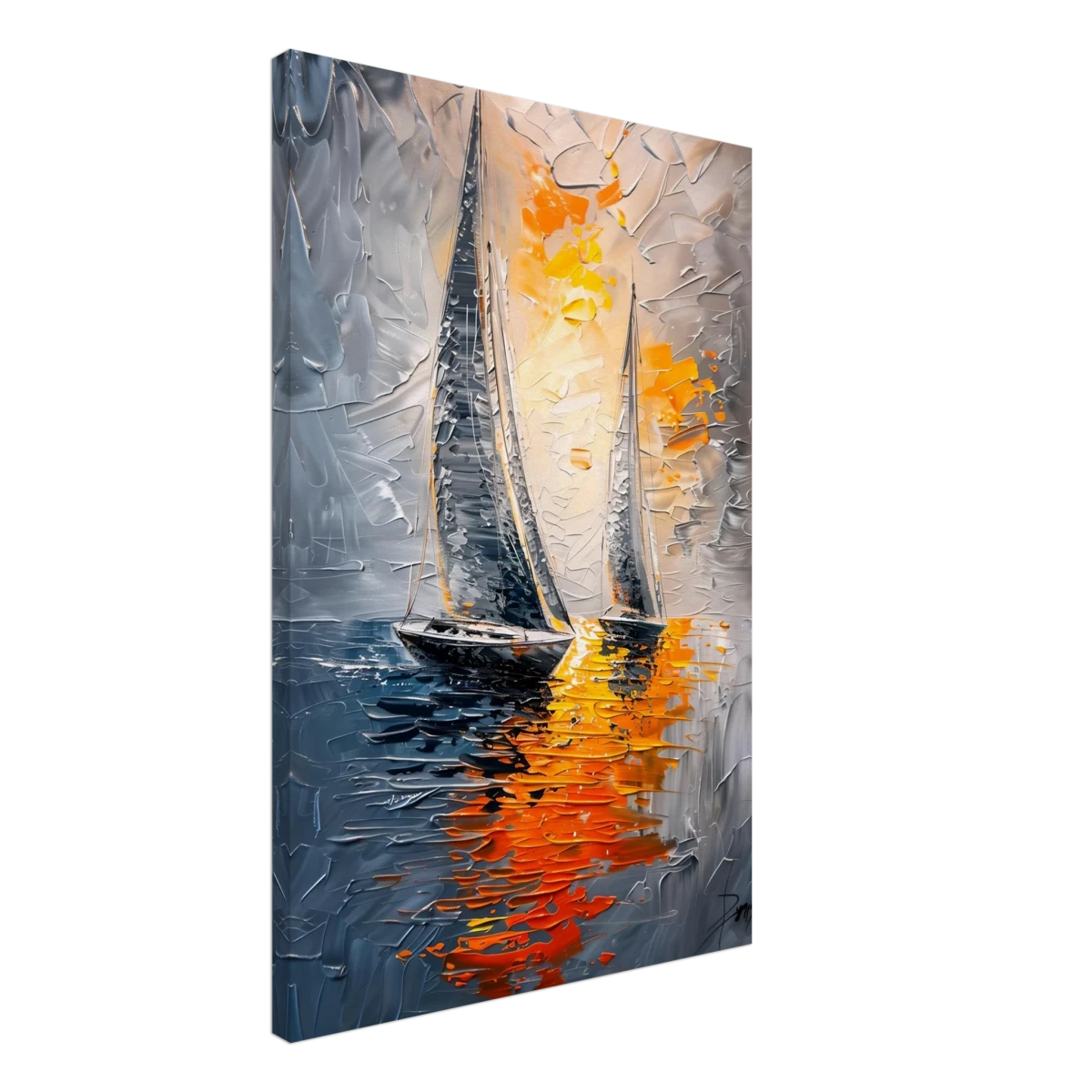 “Ember Sails” – Sailing Into the Sunset on Firelight Waters | Wall art Print - Canvas - 50x75 cm / 20x30″ -