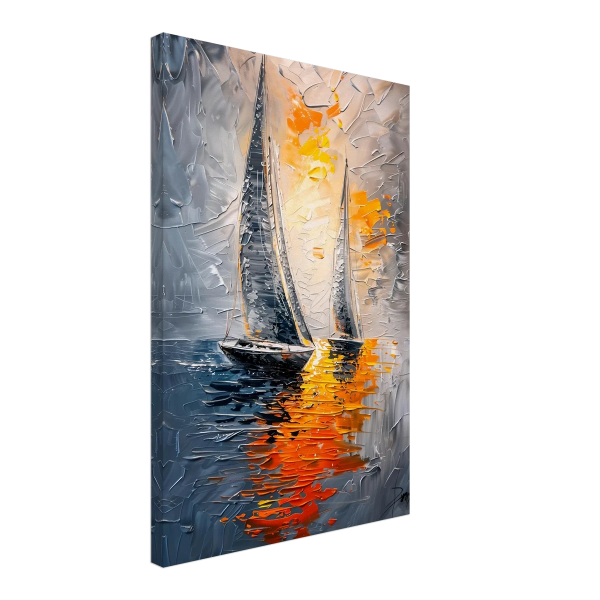 “Ember Sails” – Sailing Into the Sunset on Firelight Waters | Wall art Print - Canvas - 40x60 cm / 16x24″ -