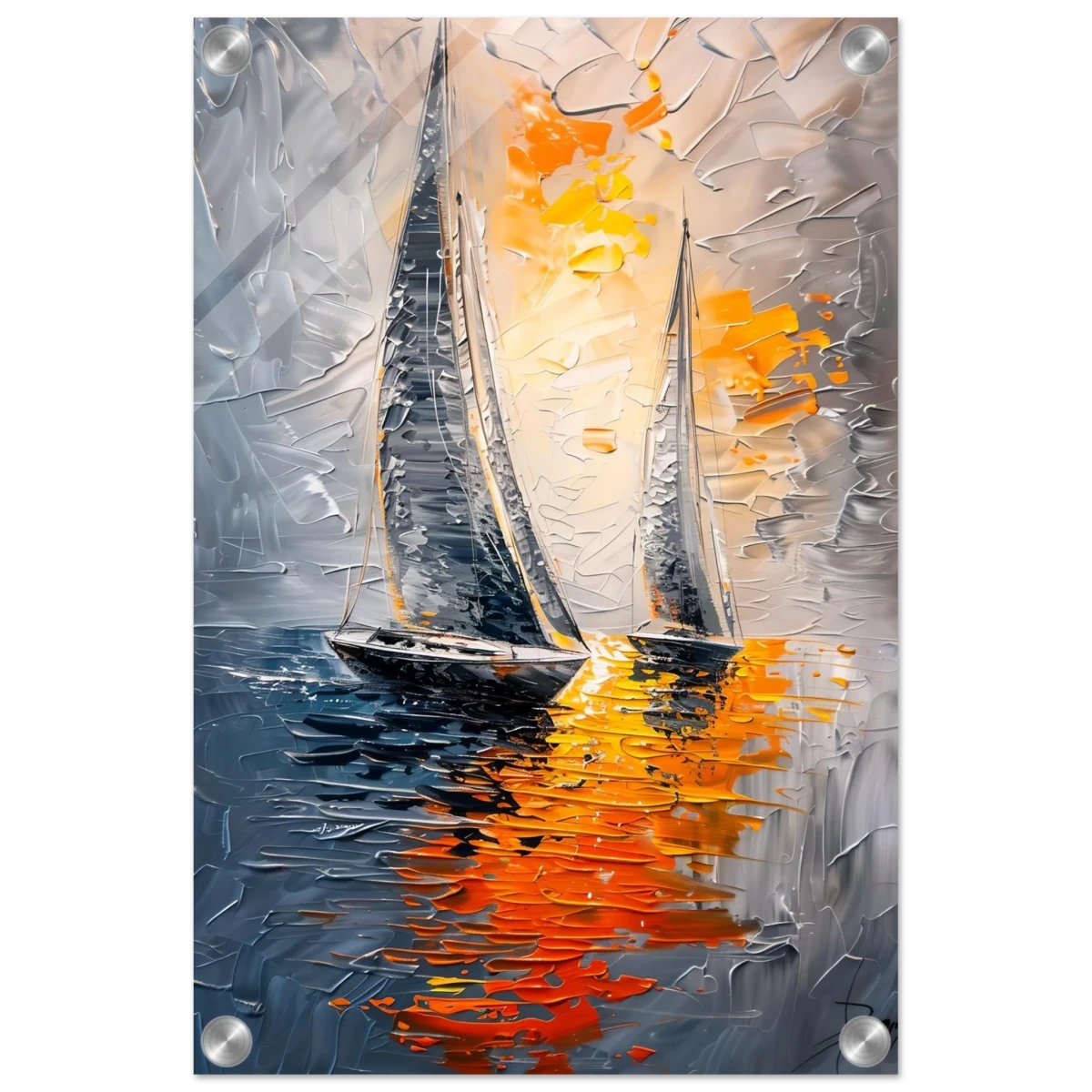 “Ember Sails” – Sailing Into the Sunset on Firelight Waters | Wall art Print - Acrylic Print - 30x45 cm / 12x18″ -