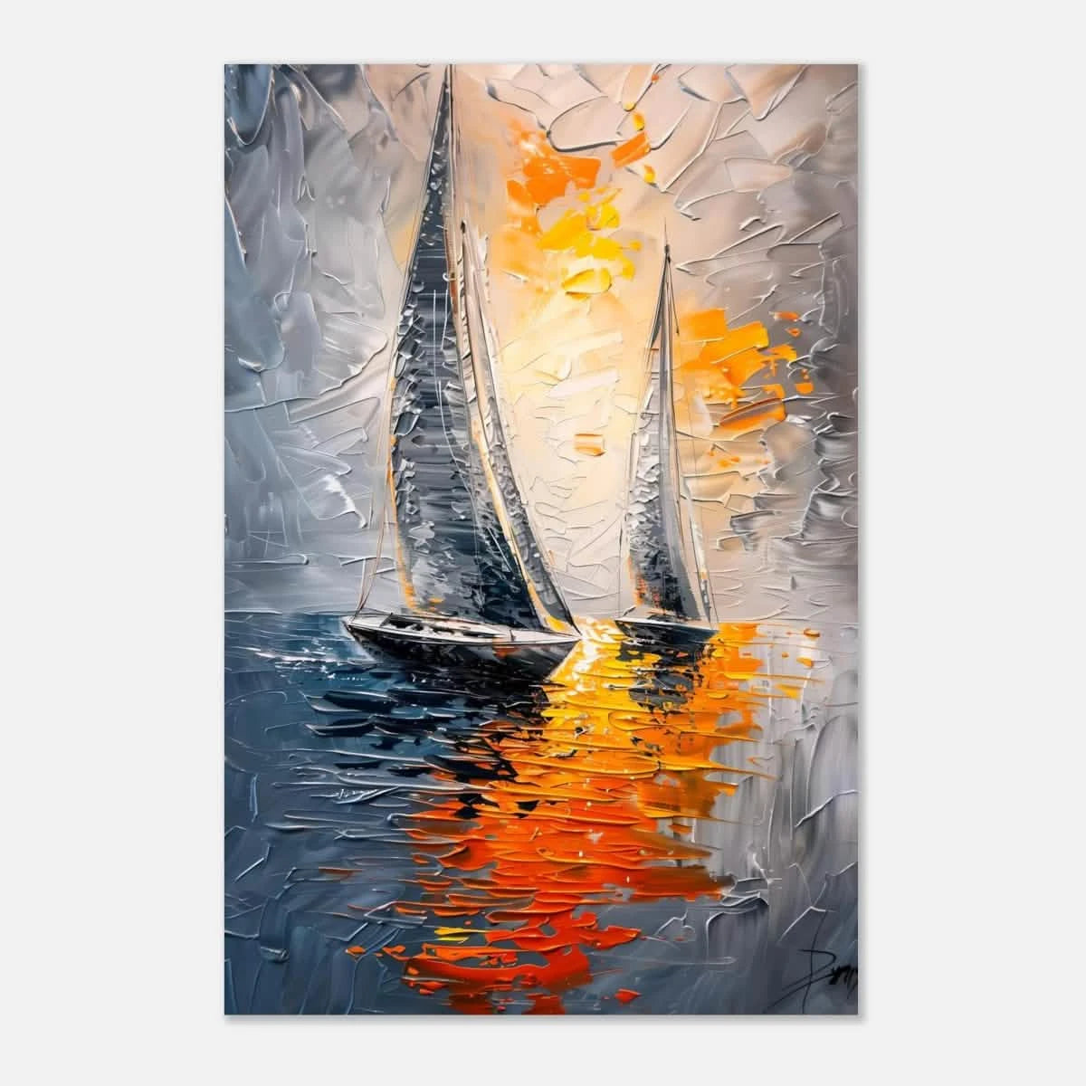 “Ember Sails” – Sailing Into the Sunset on Firelight Waters | Wall art Print - Aluminum Print - 60x90 cm / 24x36″ -