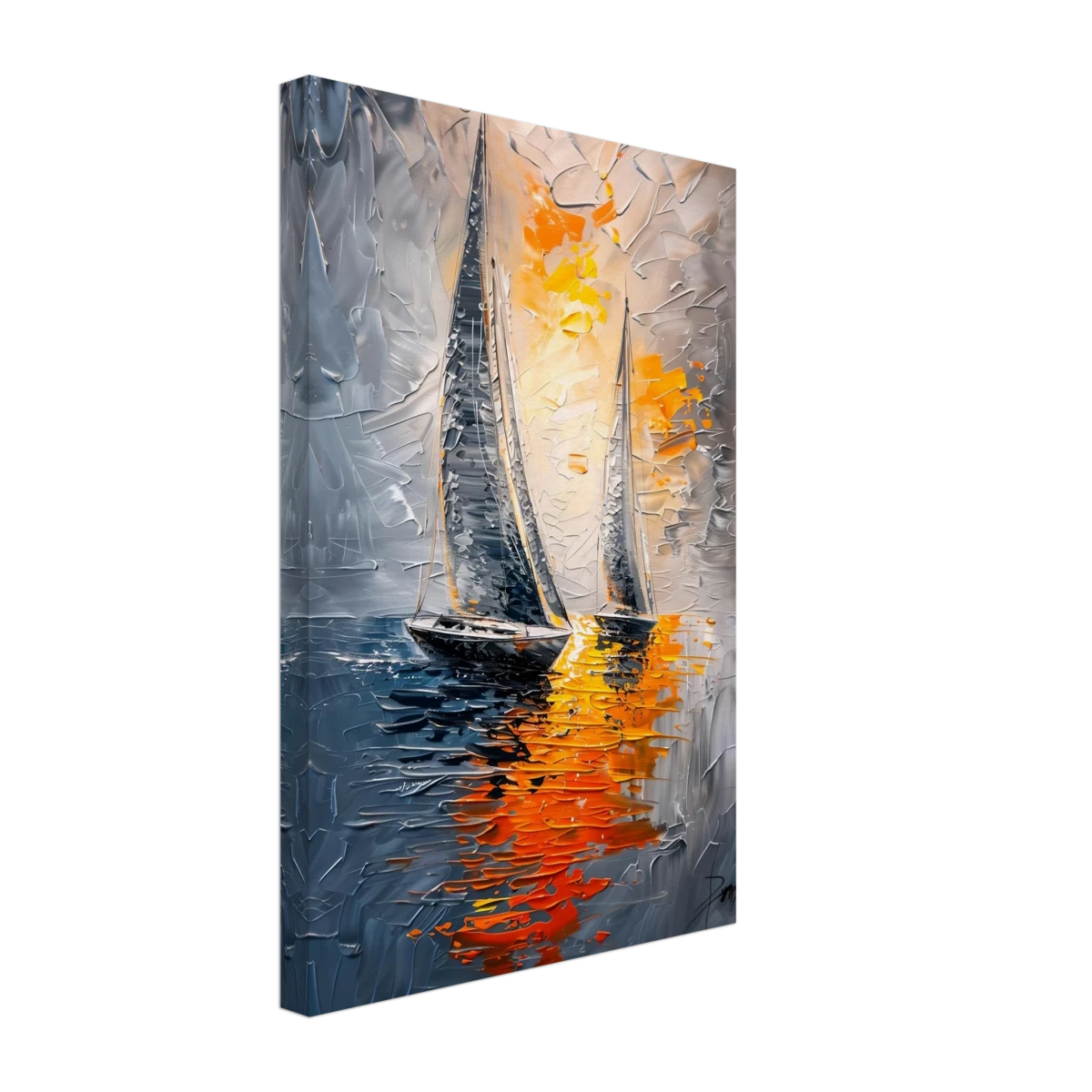 “Ember Sails” – Sailing Into the Sunset on Firelight Waters | Wall art Print - Canvas - 30x45 cm / 12x18″ -