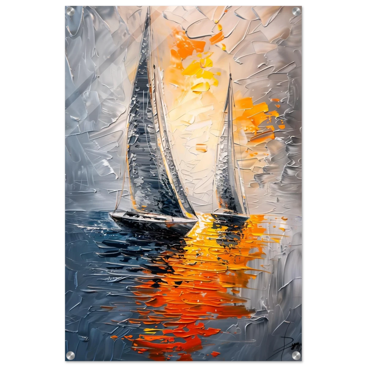 “Ember Sails” – Sailing Into the Sunset on Firelight Waters | Wall art Print - Acrylic Print - 60x90 cm / 24x36″ -