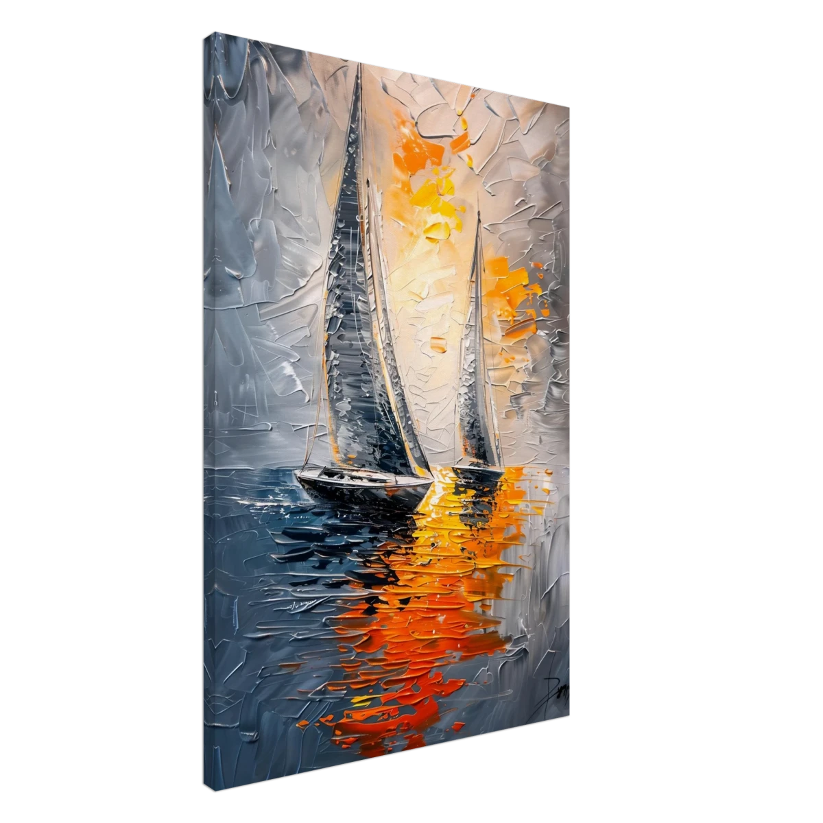 “Ember Sails” – Sailing Into the Sunset on Firelight Waters | Wall art Print - Canvas - 60x90 cm / 24x36″ -