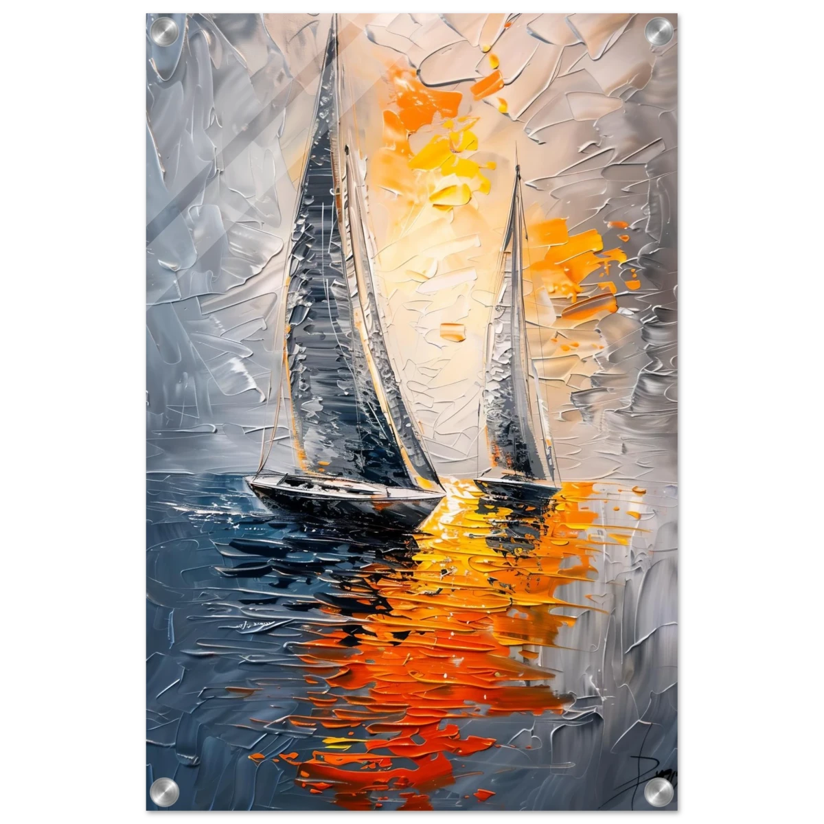 “Ember Sails” – Sailing Into the Sunset on Firelight Waters | Wall art Print - Acrylic Print - 40x60 cm / 16x24″ -