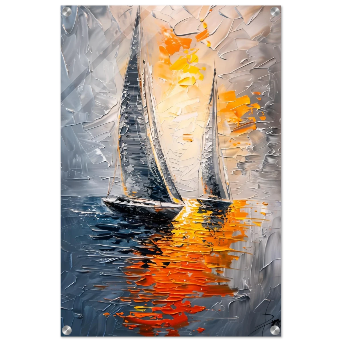 “Ember Sails” – Sailing Into the Sunset on Firelight Waters | Wall art Print - Acrylic Print - 50x75 cm / 20x30″ -