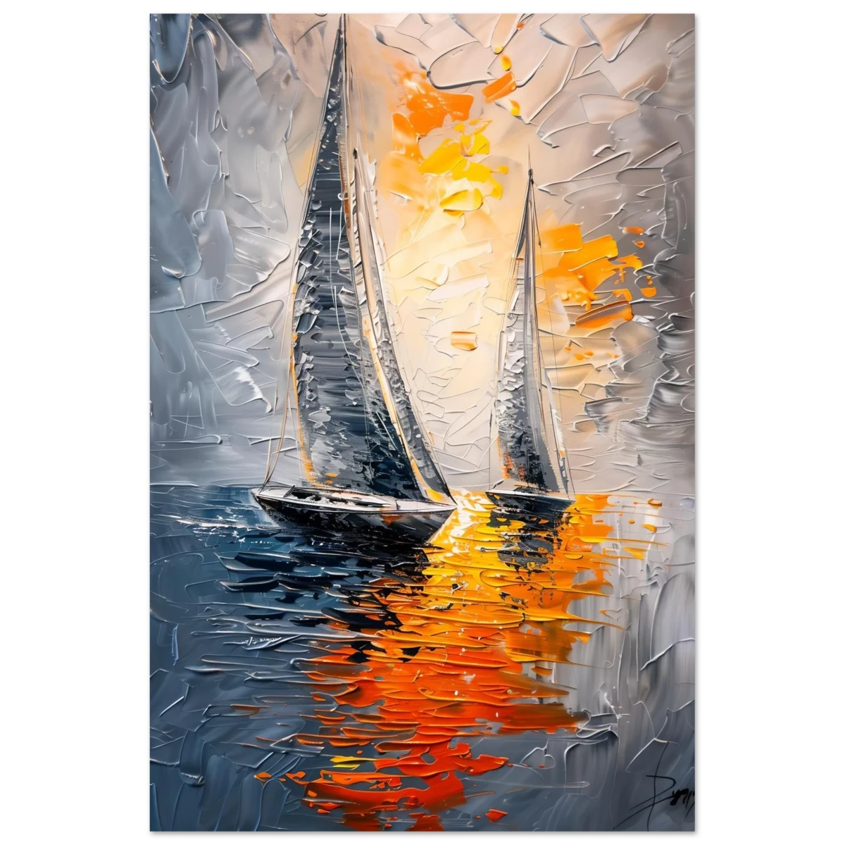 “Ember Sails” – Sailing Into the Sunset on Firelight Waters | Wall art Print - Fine Art Poster - 40x60 cm / 16x24″ -