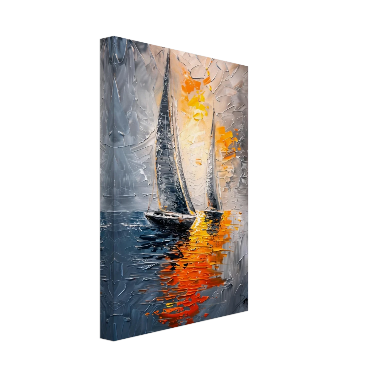 “Ember Sails” – Sailing Into the Sunset on Firelight Waters | Wall art Print - Canvas - 20x30 cm / 8x12″ -