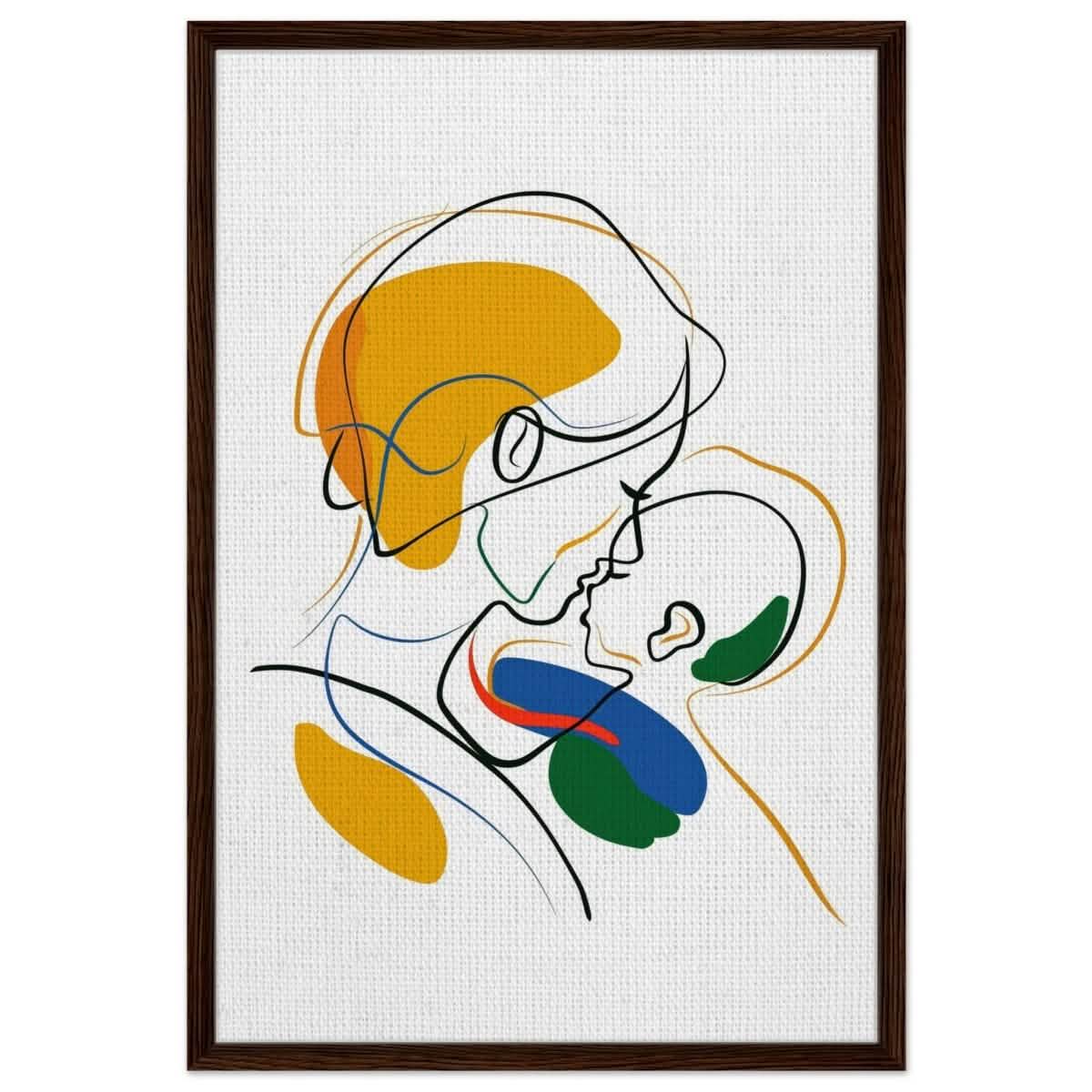 Embrace of Love | A Mother's Touch | Minimalist Art wall art print - Framed Canvas - 60x90 cm / 24x36″ - Dark wood frame