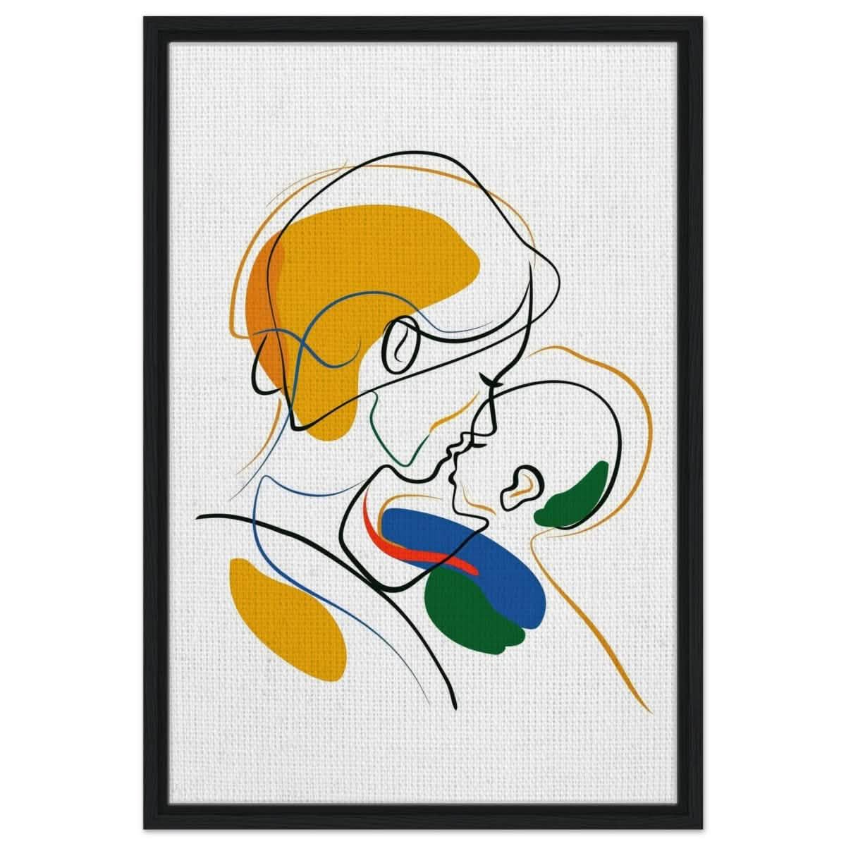 Embrace of Love | A Mother's Touch | Minimalist Art wall art print - Framed Canvas - 50x75 cm / 20x30″ - Black frame