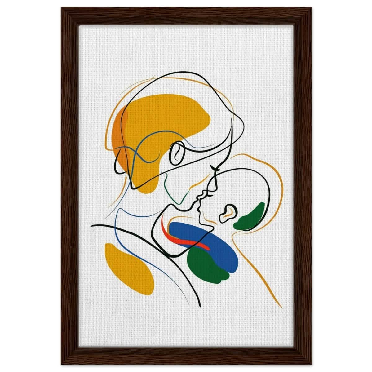 Embrace of Love | A Mother's Touch | Minimalist Art wall art print - Framed Canvas - 30x45 cm / 12x18″ - Dark wood frame