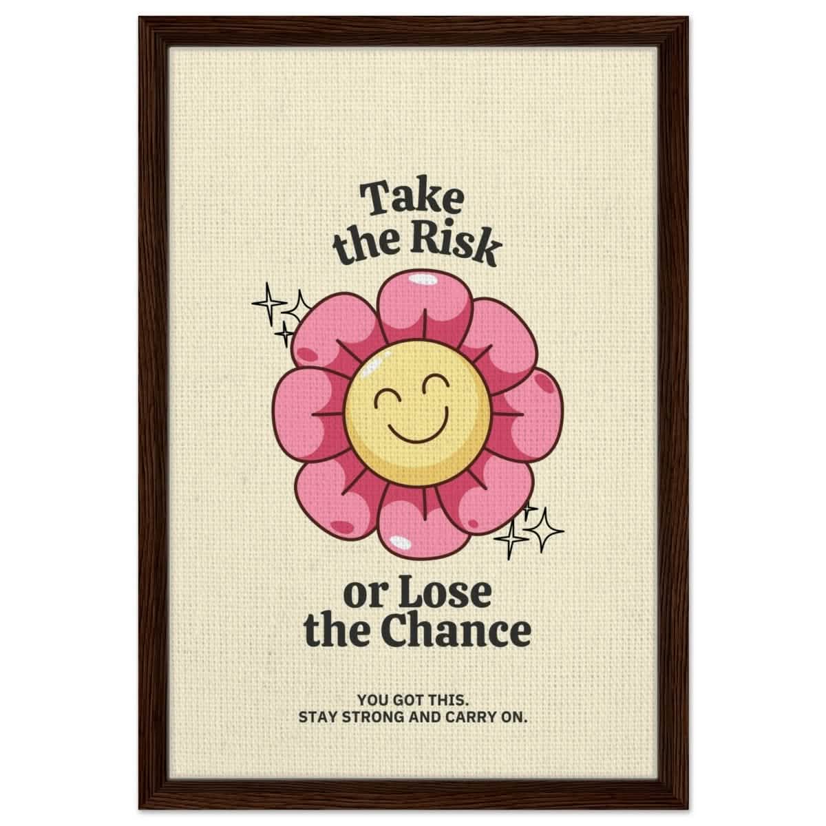 Embrace Positivity: Take the Risk | motivational wall art print - 40x60 cm / 16x24″ - Framed Canvas - Dark wood frame