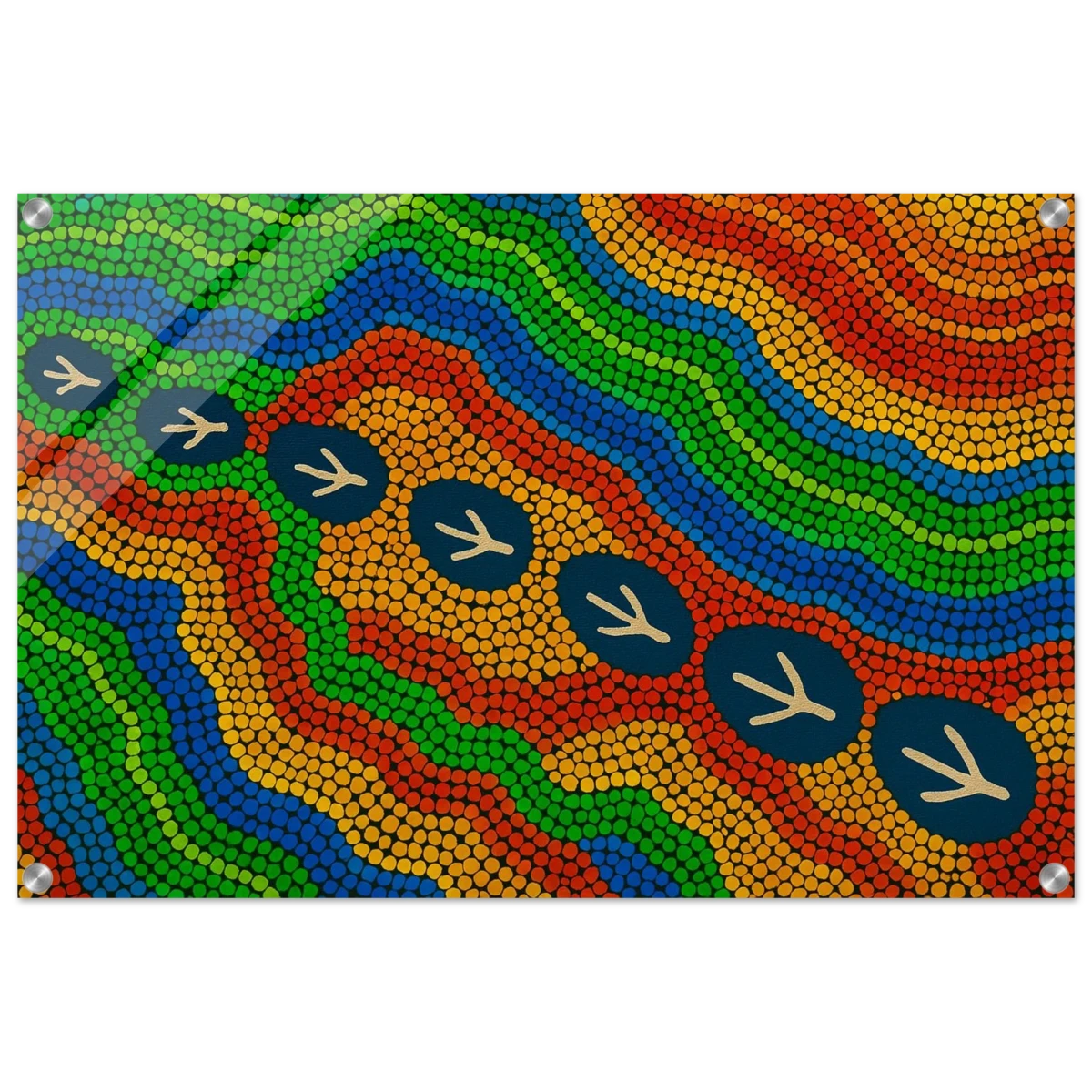 Emu Tracks Dreaming – Aboriginal Dot Painting Wall Art Print - Acrylic Print - 50x75 cm / 20x30″ -