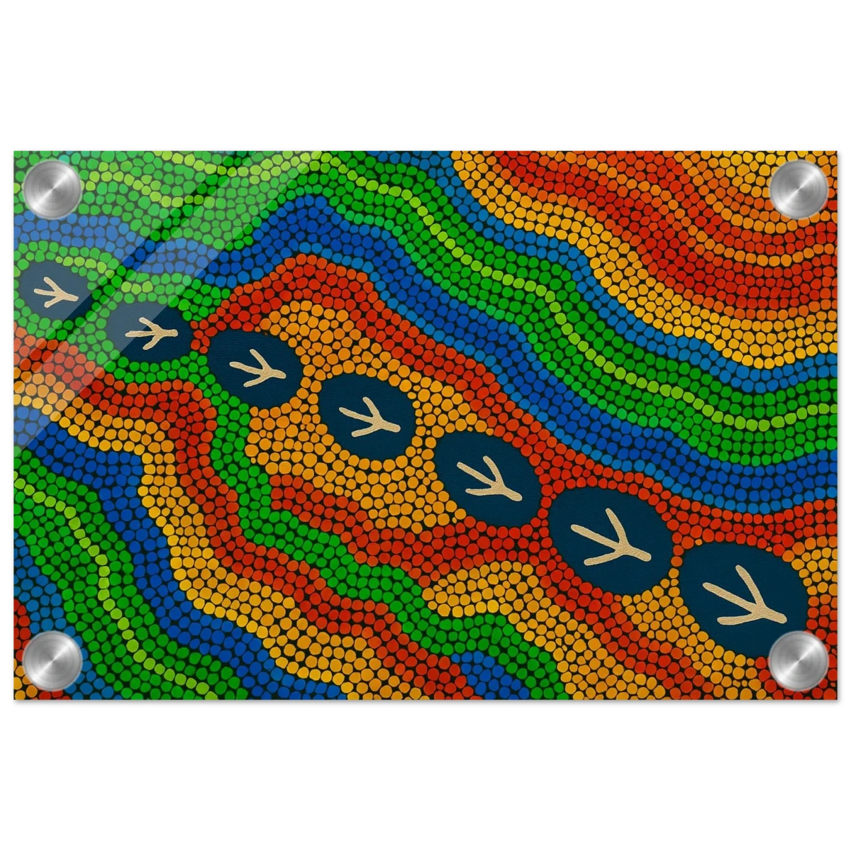 Emu Tracks Dreaming – Aboriginal Dot Painting Wall Art Print - Acrylic Print - 20x30 cm / 8x12″ -