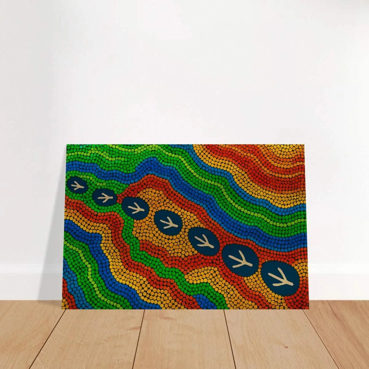 Emu Tracks Dreaming – Aboriginal Dot Painting Wall Art Print - Brushed Aluminum Print - 40x60 cm / 16x24″ -