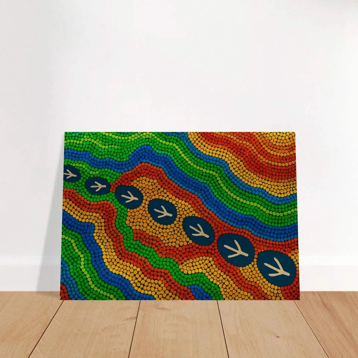 Emu Tracks Dreaming – Aboriginal Dot Painting Wall Art Print - Brushed Aluminum Print - 70x100 cm / 28x40″ -