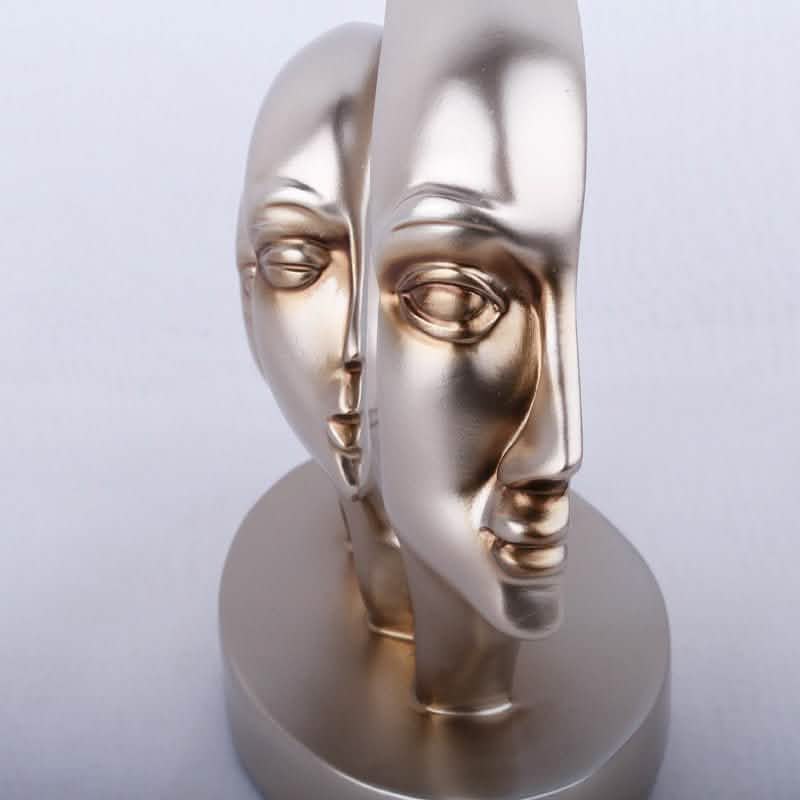 Eternal Faces Sculpture – Modern Abstract Resin Art in Gold or Silver | Trinity Faces Sculpture - Gold -