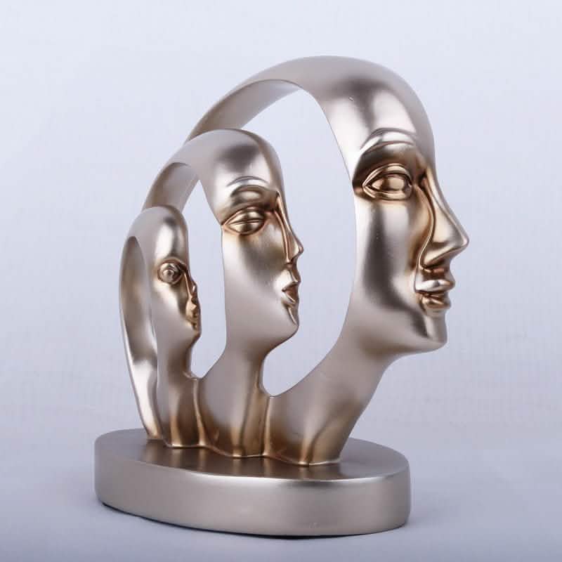 Eternal Faces Sculpture – Modern Abstract Resin Art in Gold or Silver | Trinity Faces Sculpture - Silver -