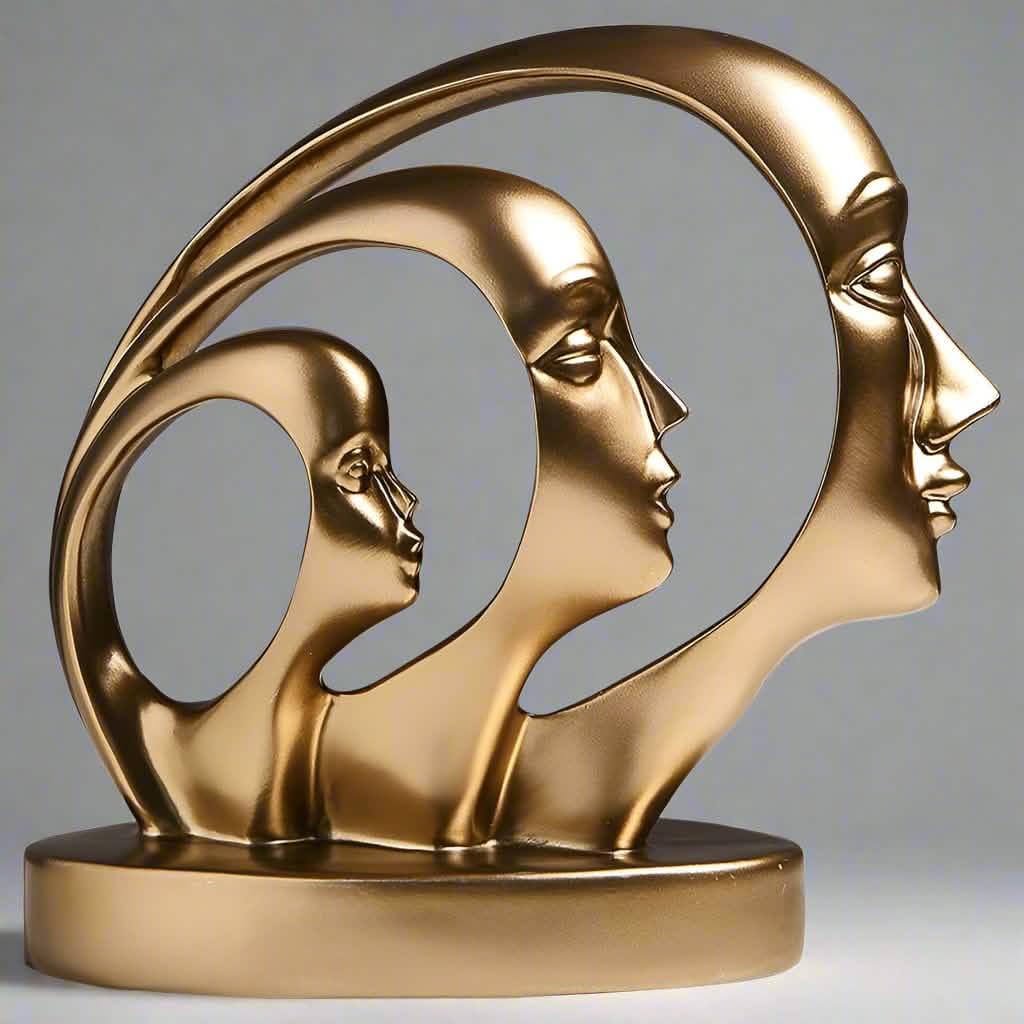 Eternal Faces Sculpture – Modern Abstract Resin Art in Gold or Silver | Trinity Faces Sculpture - Gold -