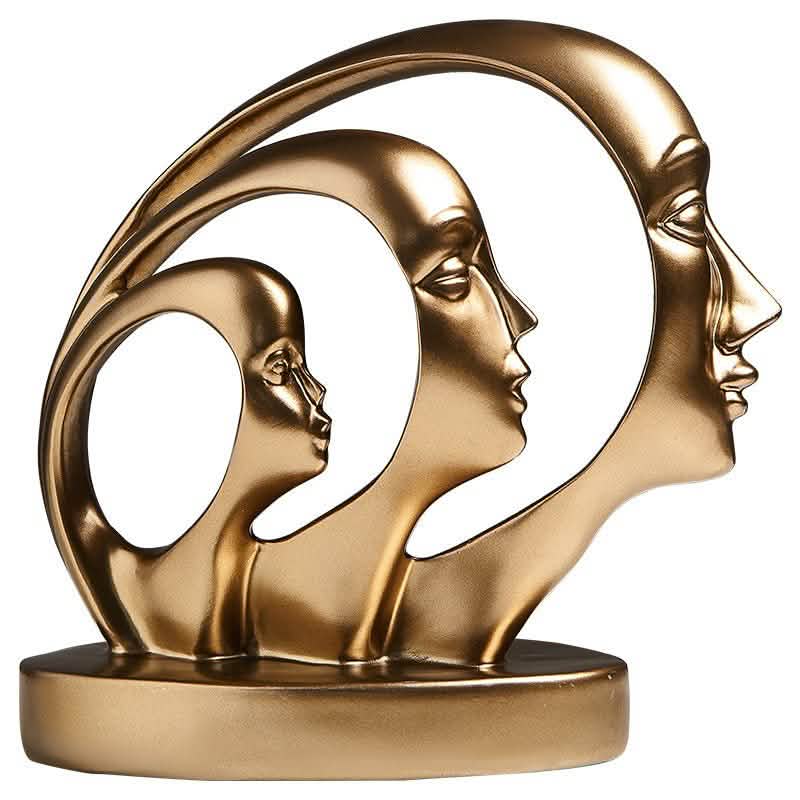 Eternal Faces Sculpture – Modern Abstract Resin Art in Gold or Silver | Trinity Faces Sculpture - Gold -