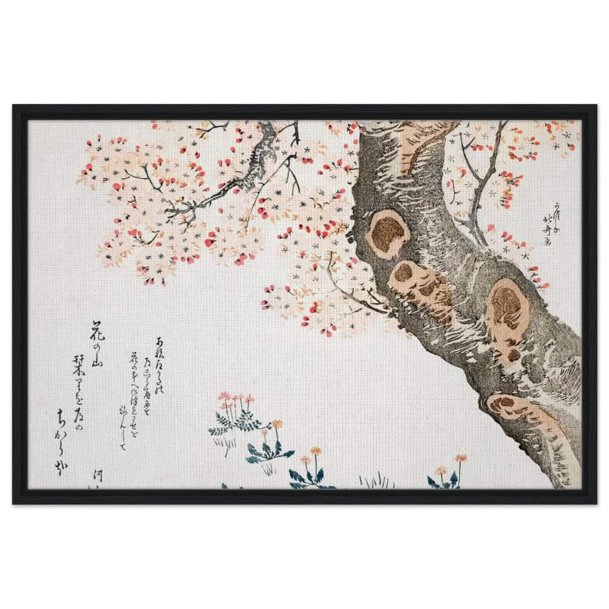 Eternal Sakura | Traditional Japanese Botanical Art | wall art print - Framed Canvas - 60x90 cm / 24x36″ - Black frame