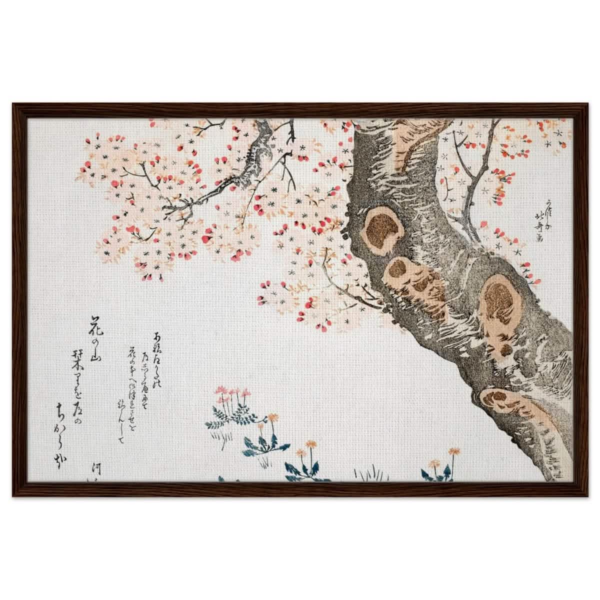 Eternal Sakura | Traditional Japanese Botanical Art | wall art print - Framed Canvas - 60x90 cm / 24x36″ - Dark wood frame