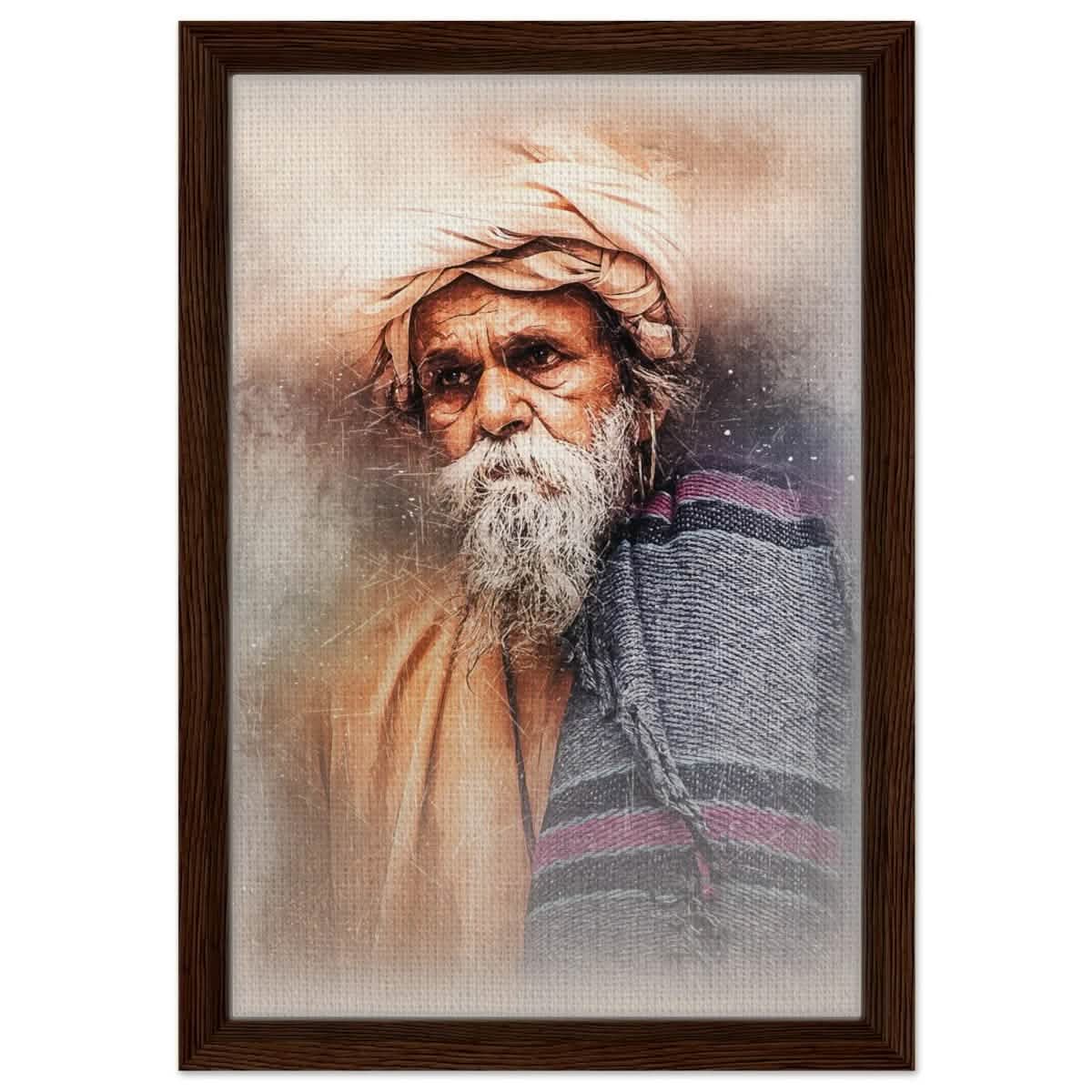 Eternal Wisdom | Contemporary Portrait Art print | Cultural Realism - Framed Canvas - 30x45 cm / 12x18″ - Dark wood frame