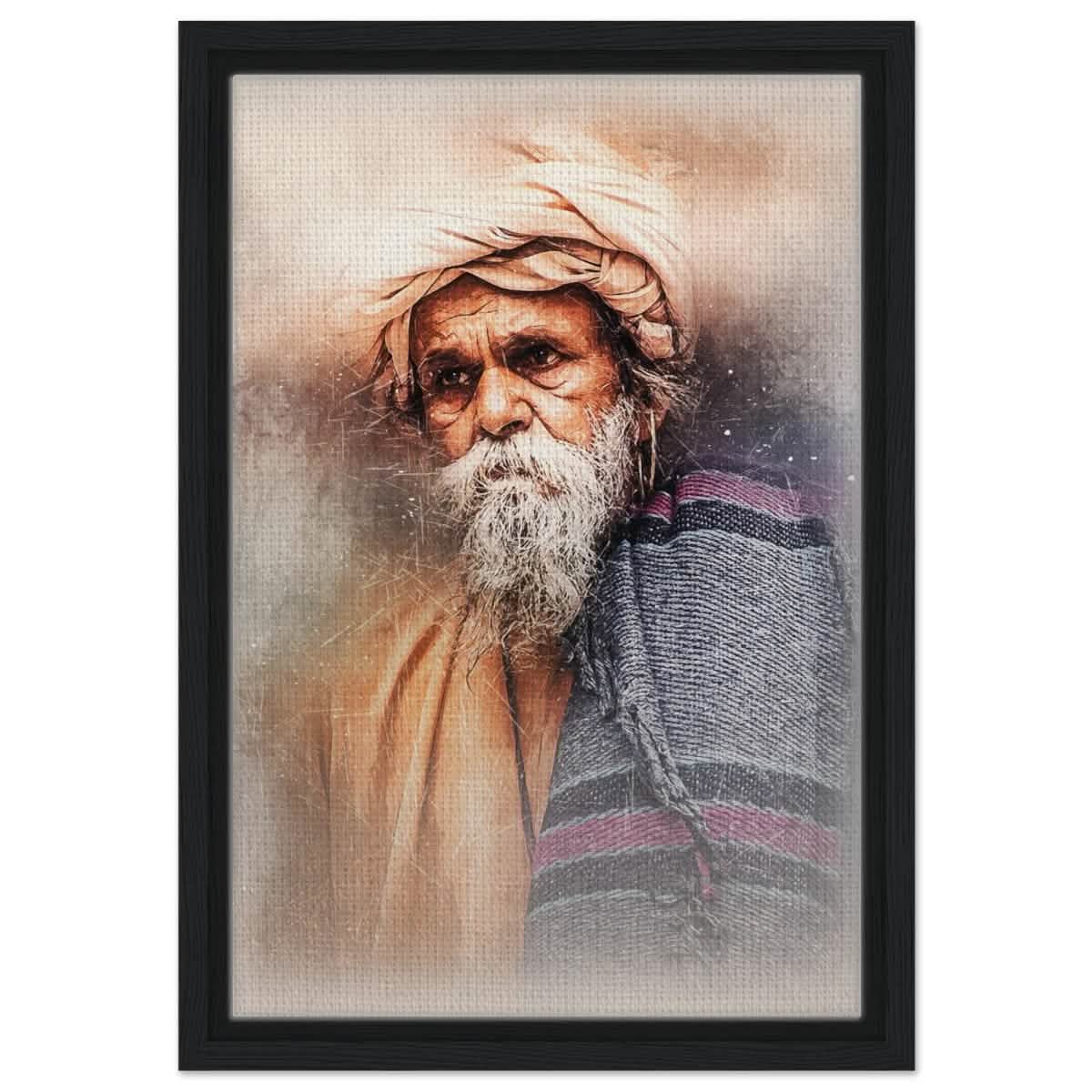 Eternal Wisdom | Contemporary Portrait Art print | Cultural Realism - Framed Canvas - 30x45 cm / 12x18″ - Black frame